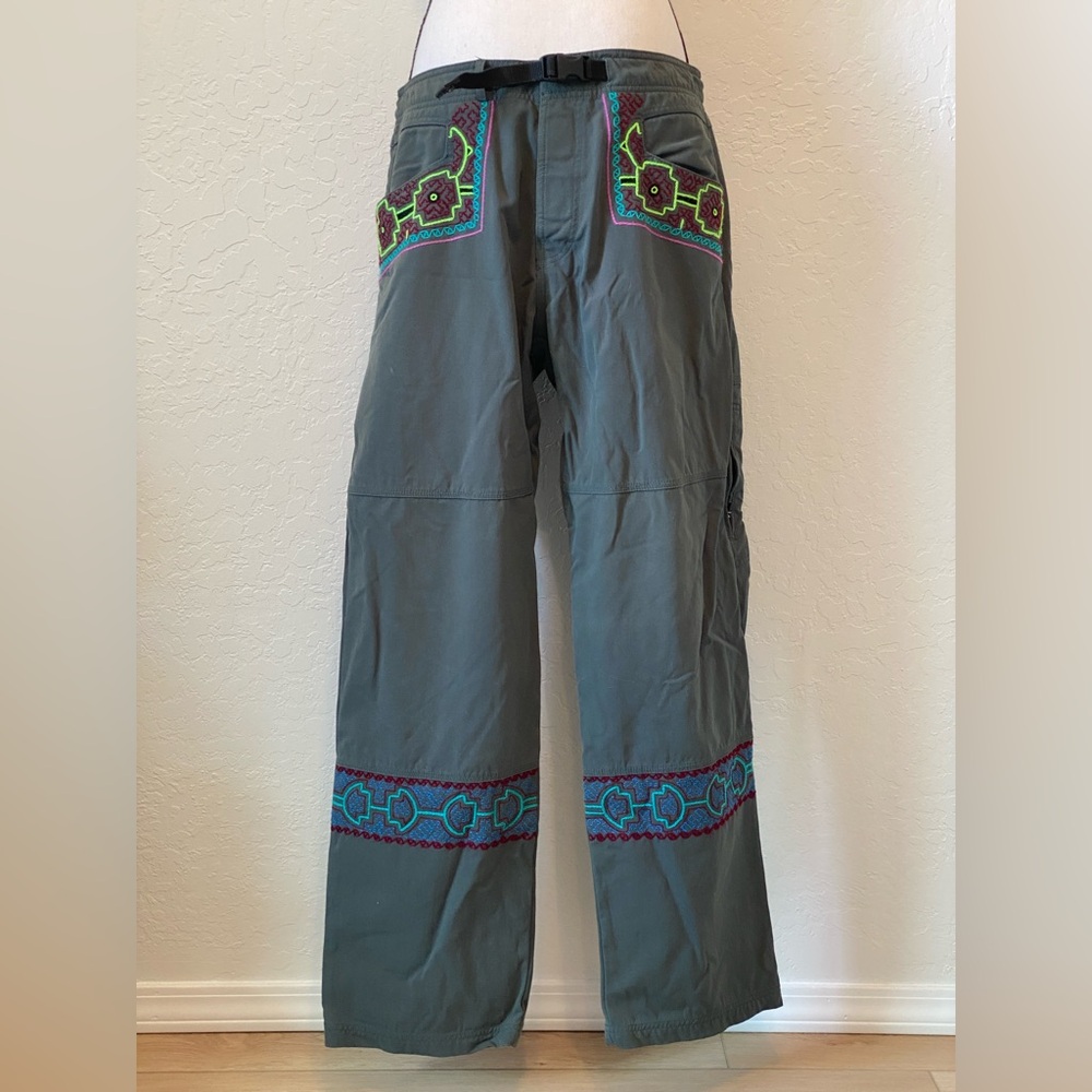 OOAK tribal Shipibo embroidered Men’s Prana pants